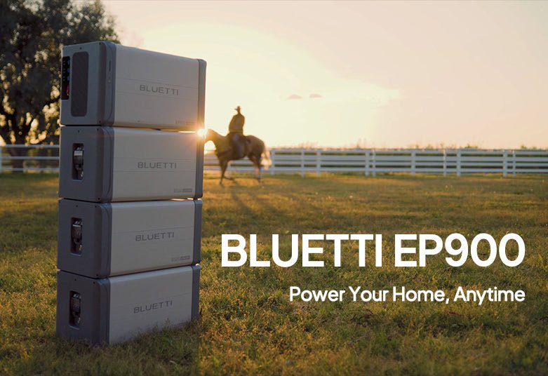 Official BLUETTI marketing photo of an EP900-class stack outdoors