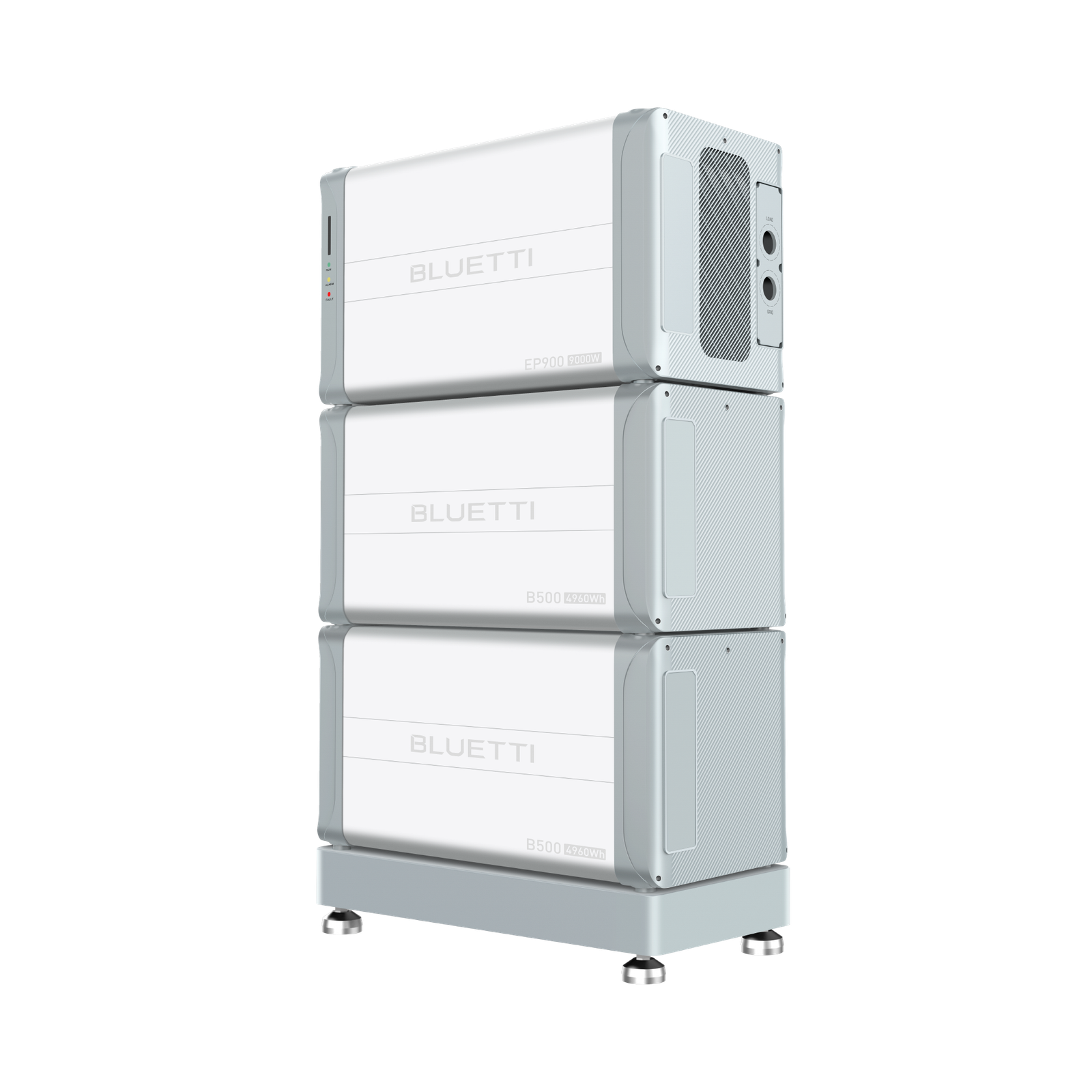 BLUETTI EP900 inverter stacked on two B500 batteries